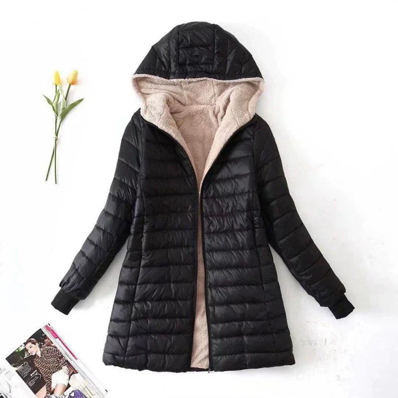 Women's Puffer Jacket – Quilted Design – Hood – Plush Lining – Regular Fit – Mid-Length