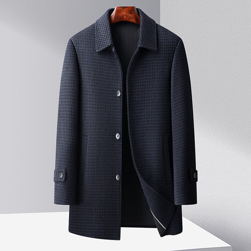 Men's Coat – Wool – Regular Fit – Houndstooth Pattern – Single Row Buttons – Cuff Bands