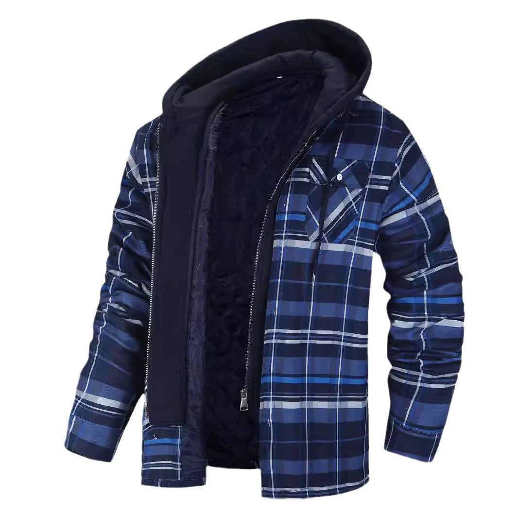 Men's Jacket – Casual Fit – Checked Design – Sherpa Hood – Quilted Lining