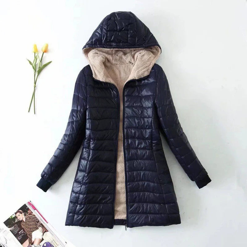 Women's Puffer Jacket – Quilted Design – Hood – Plush Lining – Regular Fit – Mid-Length