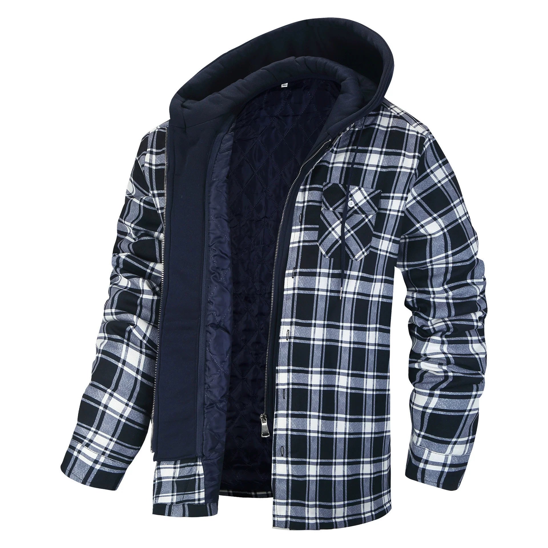 Men's Jacket – Casual Fit – Checked Design – Sherpa Hood – Quilted Lining