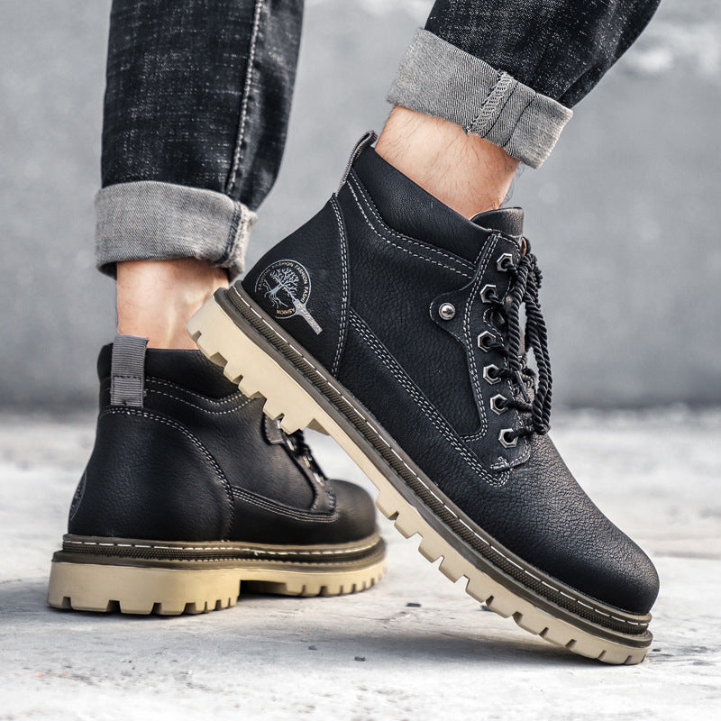 Men's Lace-up Boots – High Top – Leather – Double Stitched – Robust Sole