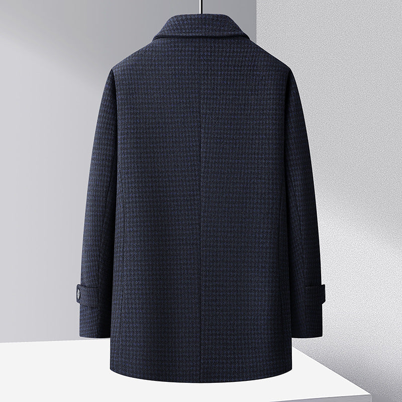 Men's Coat – Wool – Regular Fit – Houndstooth Pattern – Single Row Buttons – Cuff Bands