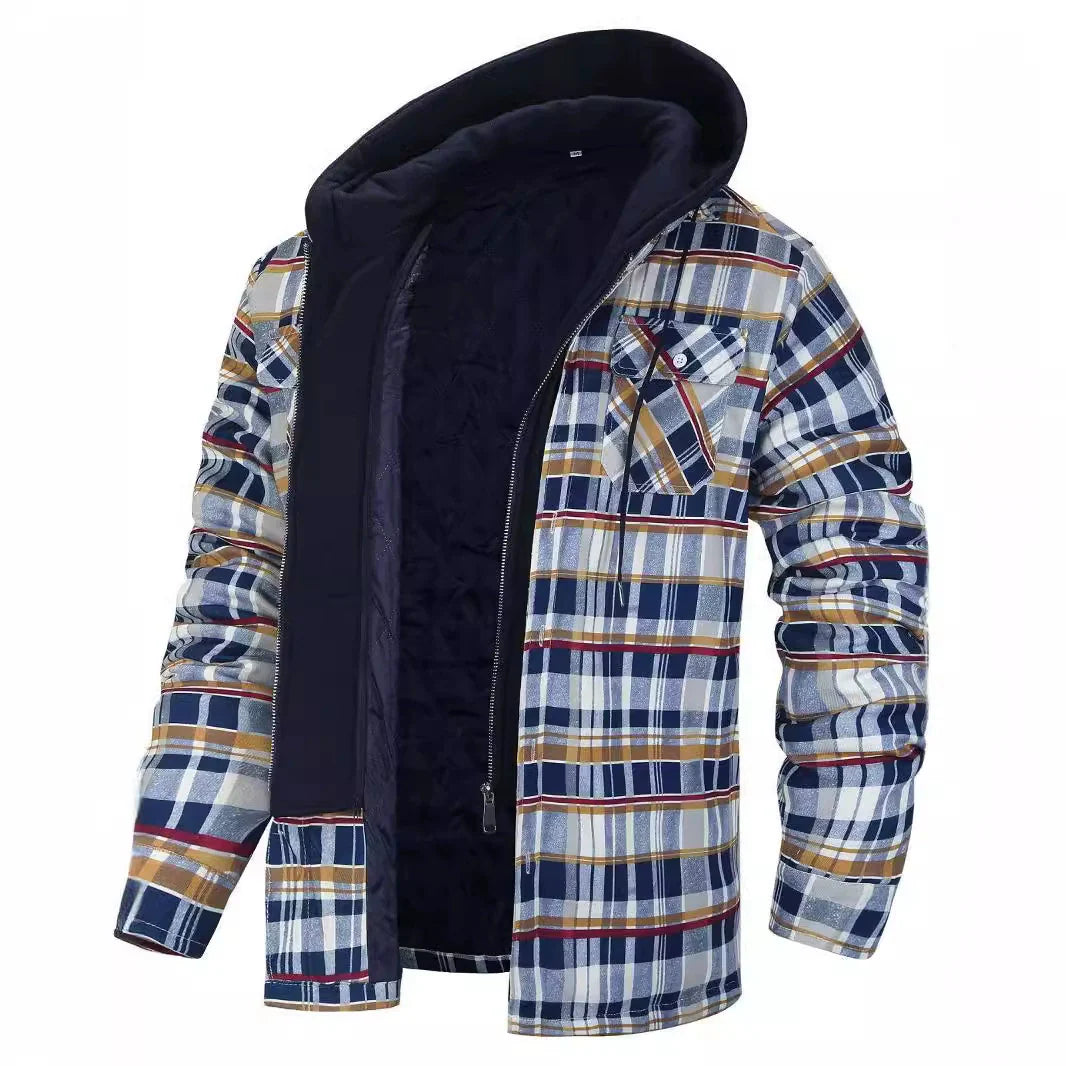 Men's Jacket – Casual Fit – Checked Design – Sherpa Hood – Quilted Lining
