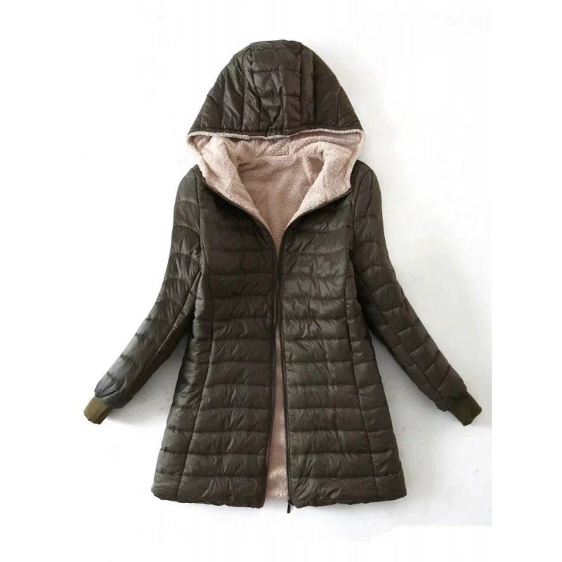 Women's Puffer Jacket – Quilted Design – Hood – Plush Lining – Regular Fit – Mid-Length