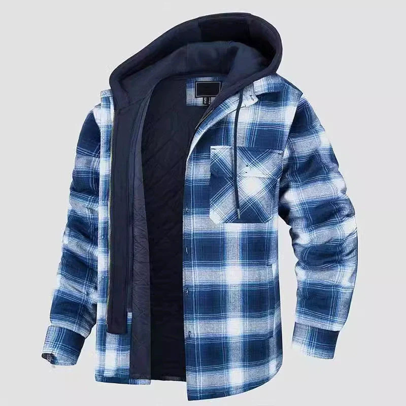 Men's Jacket – Casual Fit – Checked Design – Sherpa Hood – Quilted Lining