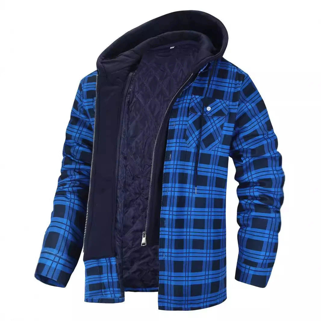Men's Jacket – Casual Fit – Checked Design – Sherpa Hood – Quilted Lining