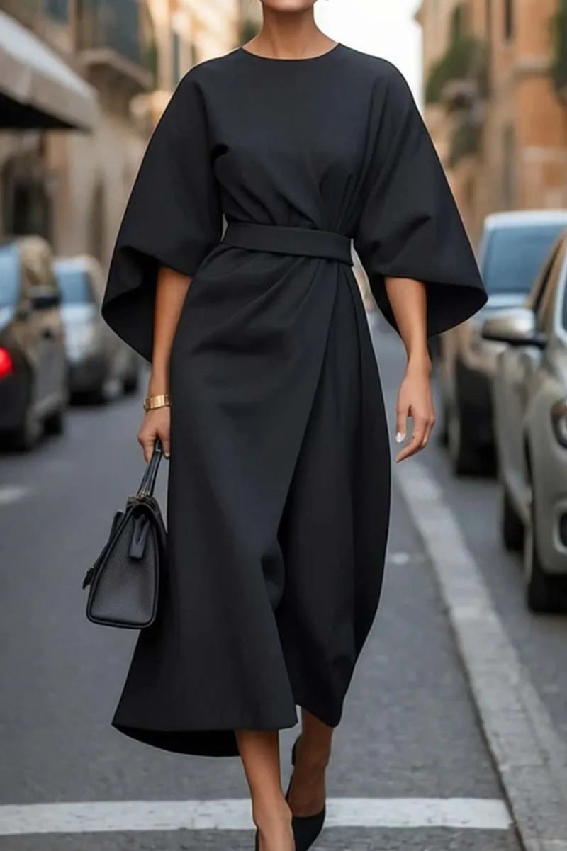 Stylish Midi Dress with Wide Sleeves