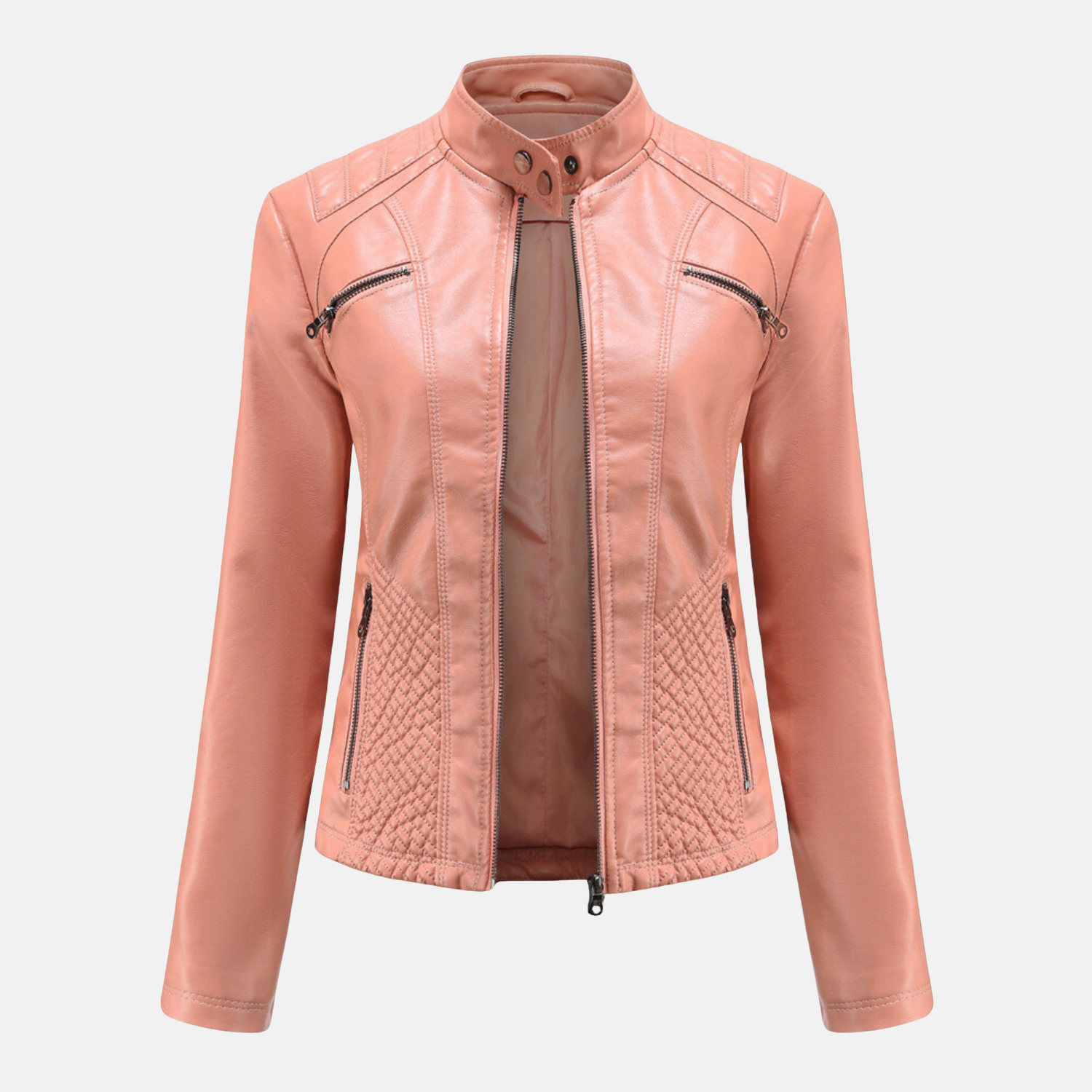 Women's Jacket - Faux Leather - Slim Fit - Stand-up Collar - Moto Style