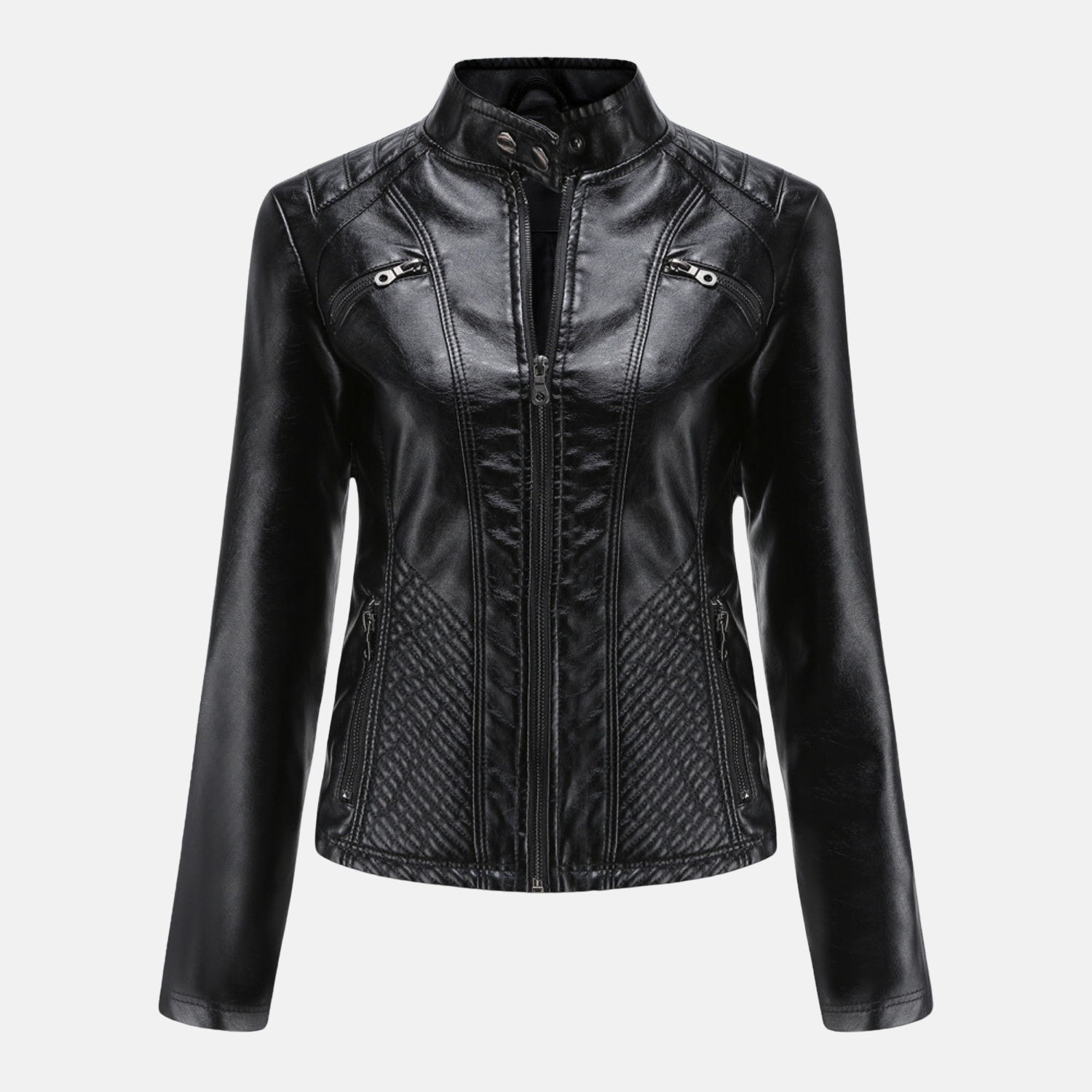 Women's Jacket - Faux Leather - Slim Fit - Stand-up Collar - Moto Style