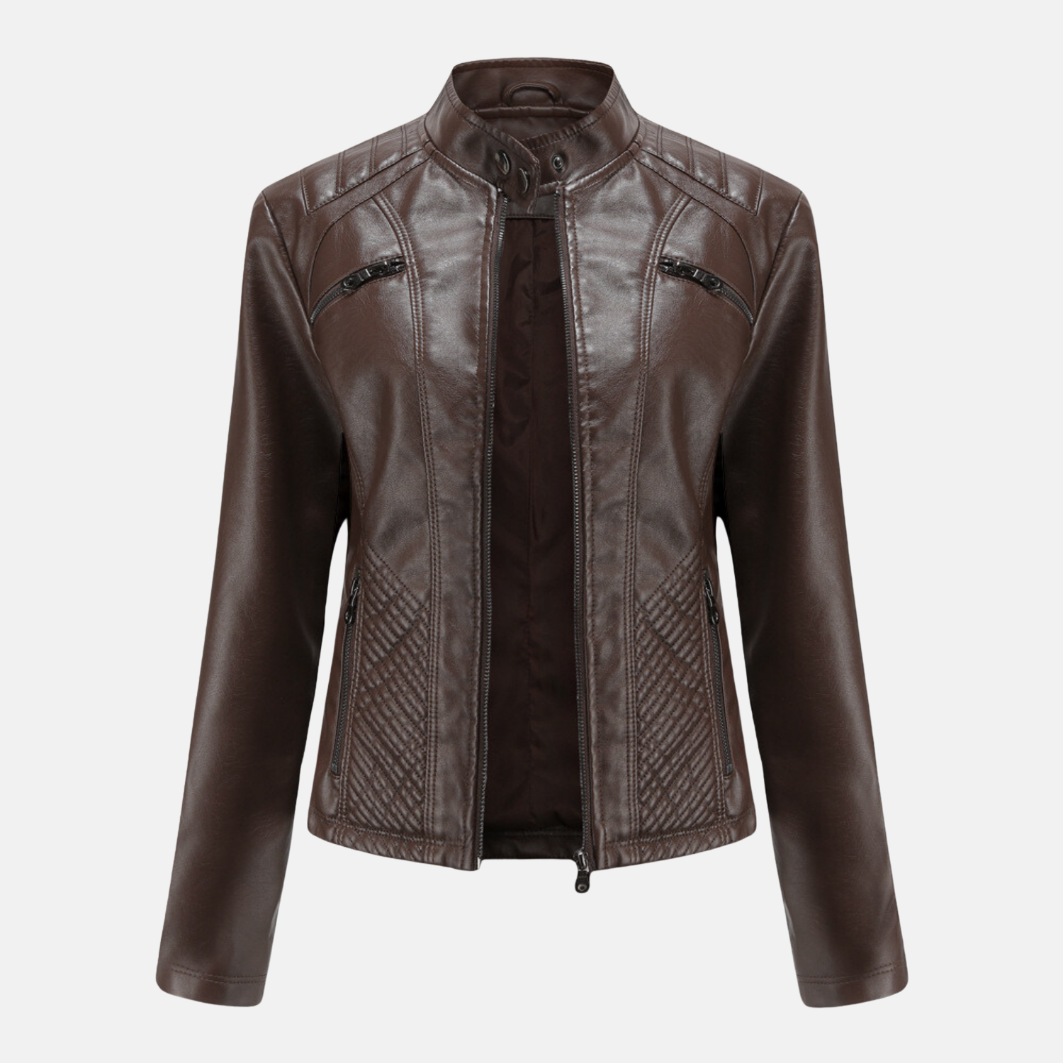 Women's Jacket - Faux Leather - Slim Fit - Stand-up Collar - Moto Style