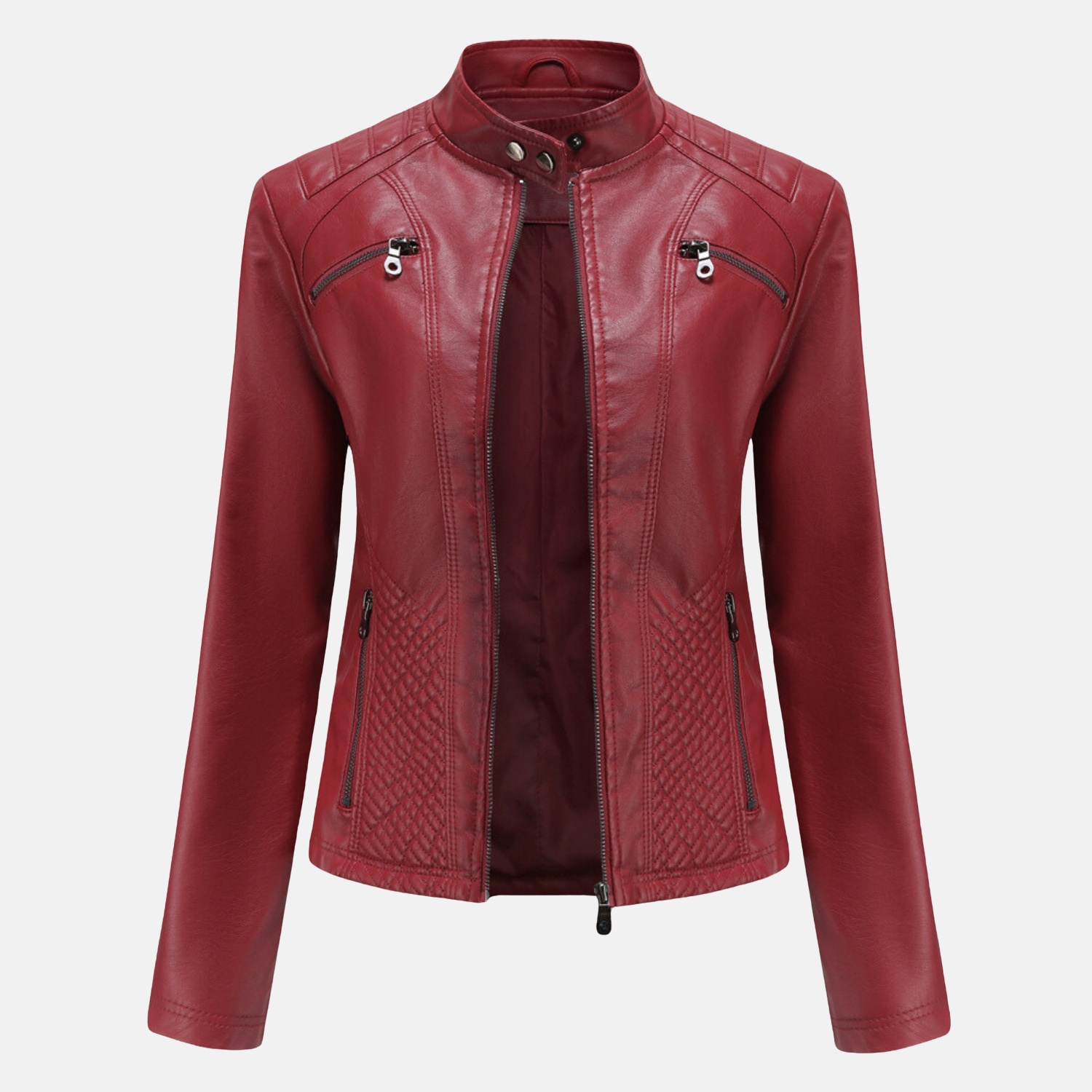 Women's Jacket - Faux Leather - Slim Fit - Stand-up Collar - Moto Style