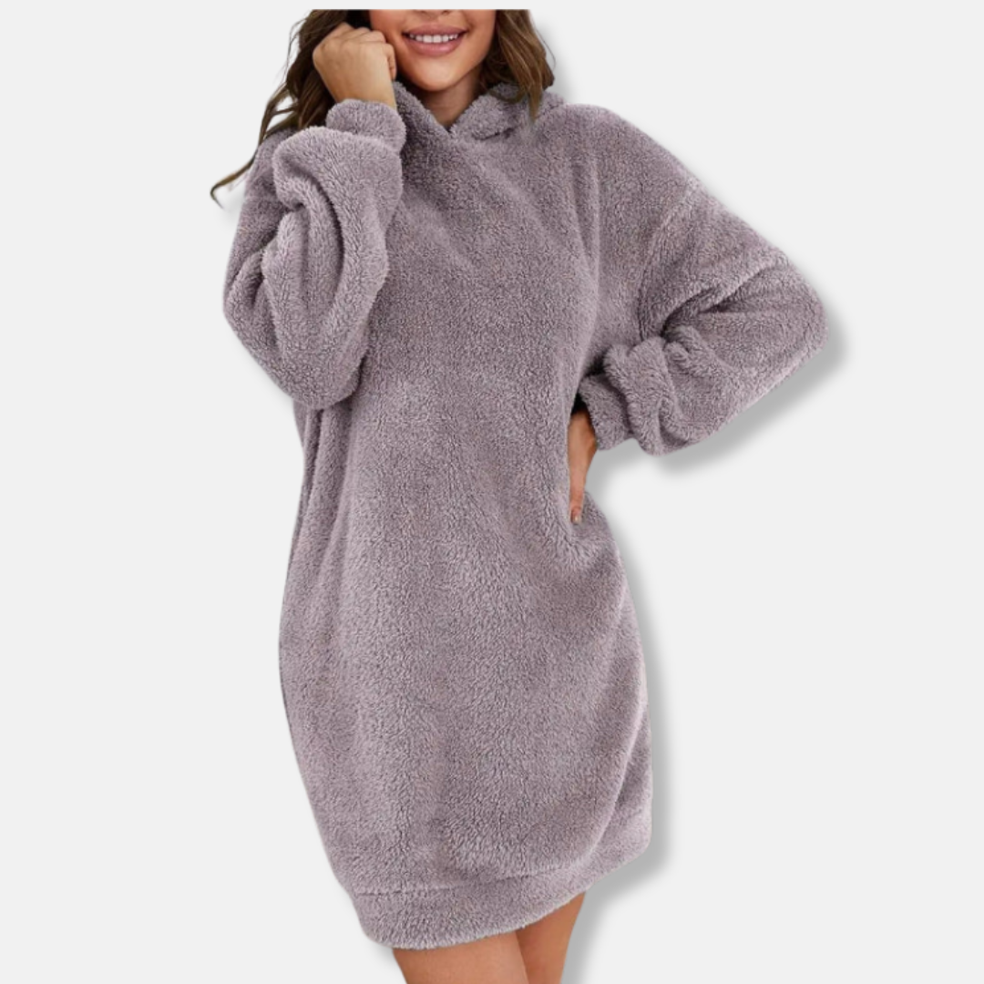 Women's hoodie dress – fleece fabric – oversized fit – long-sleeve loungewear