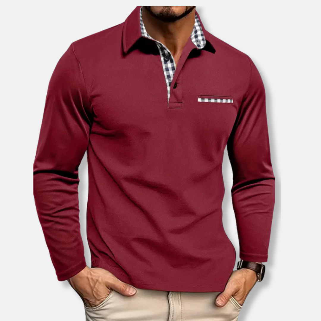 Men's sweatshirt – Regular fit – Textured knit – Checkered collar and chest pocket detail