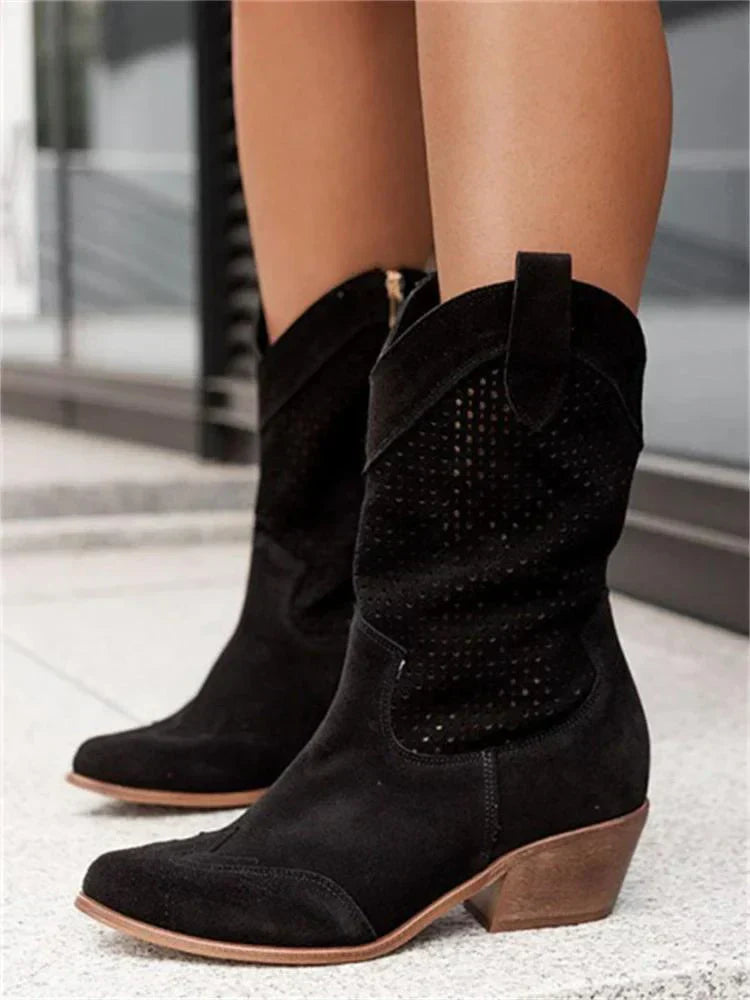 Trendy Breathable Cowboy Boots with Zipper for Women