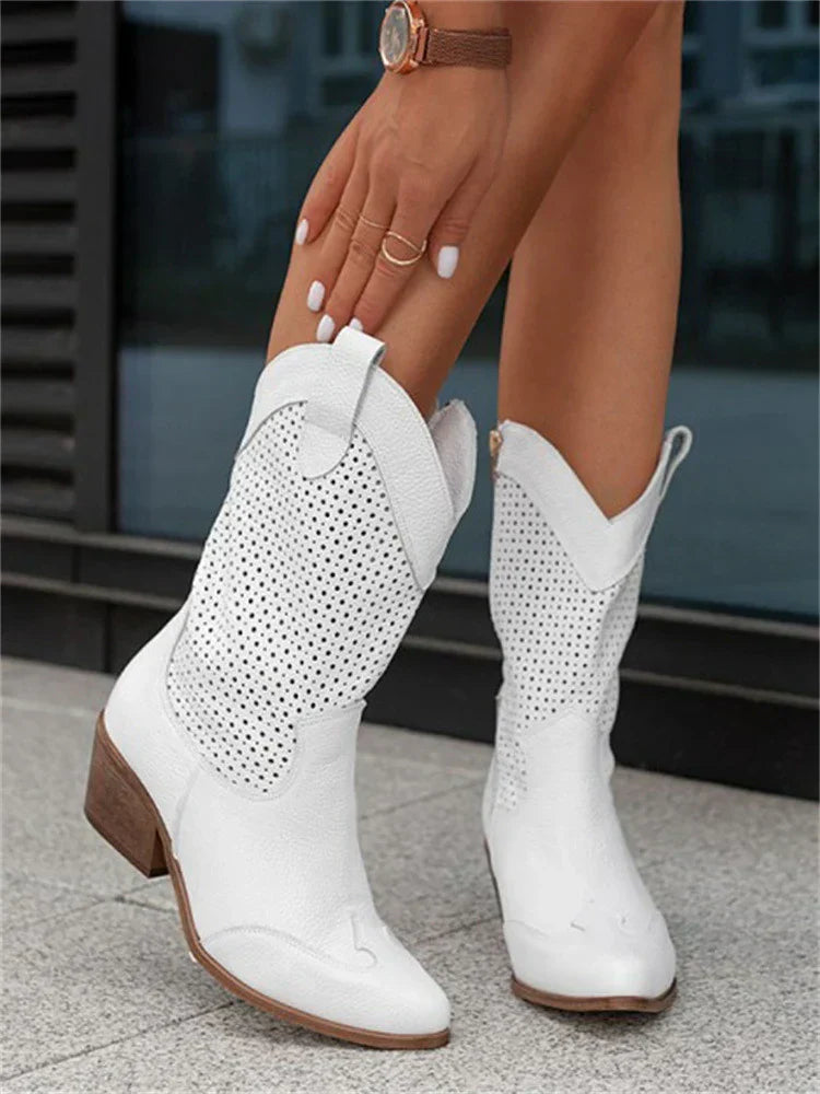 Trendy Breathable Cowboy Boots with Zipper for Women