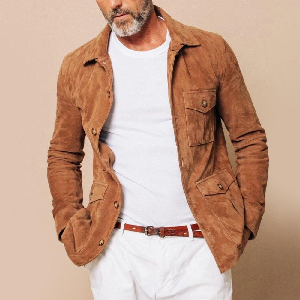 Men's Jacket - Suede - Classic Fit - Waist Length - Point Collar