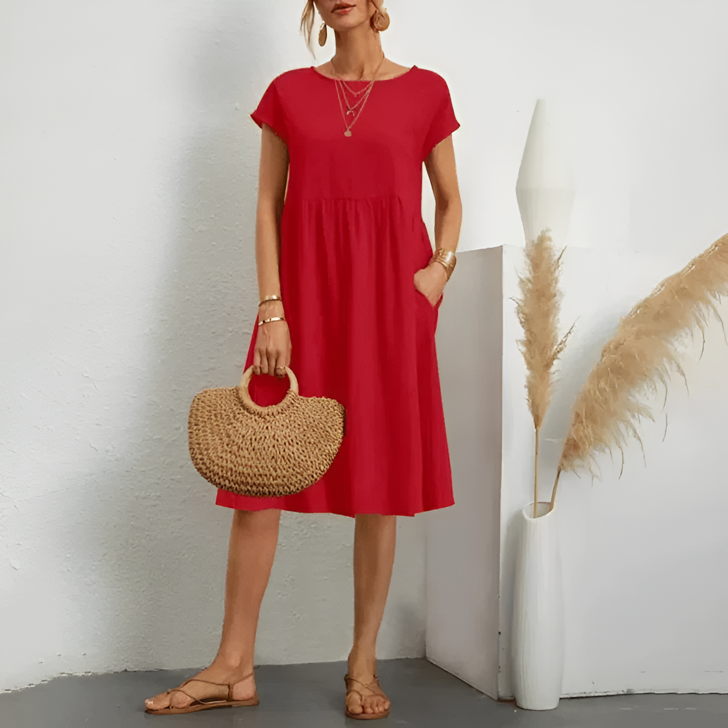Midi Spring Dress with Feminine Look for women