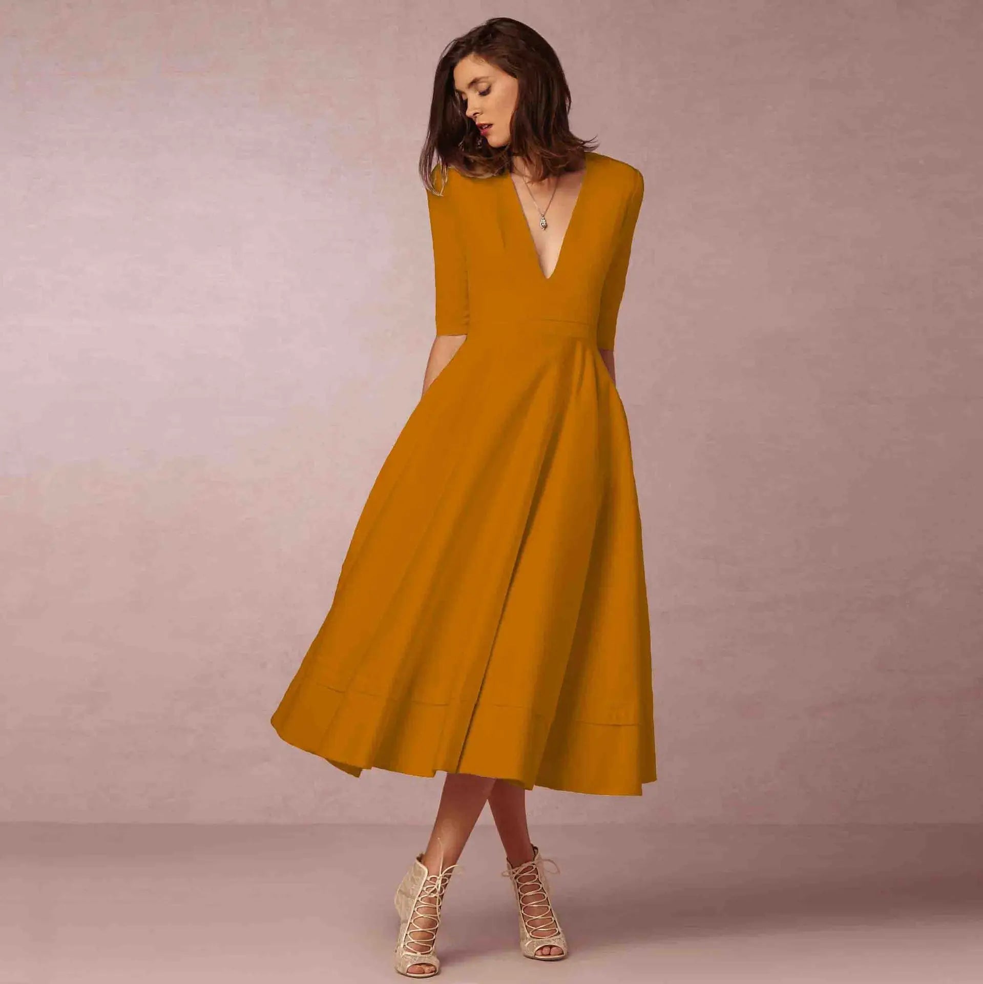 Classic Elegant Midi Dress for Women