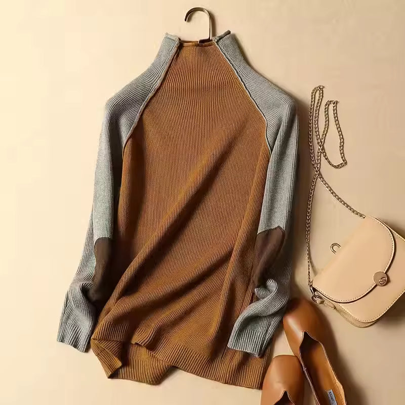 Women's Sweater – Knitted Rib Pattern – Relaxed Fit – Half Turtleneck – Raglan Sleeves – Tunic Length