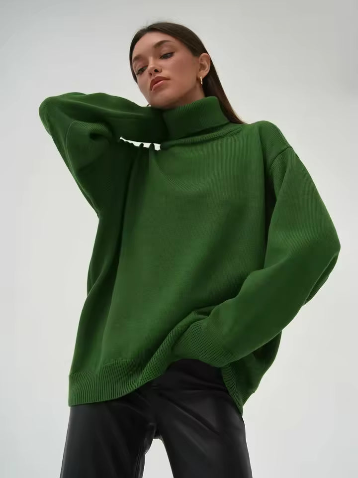 Women's Turtleneck Sweater – Oversized Fit – Ribbed – Long Sleeves Comfortable