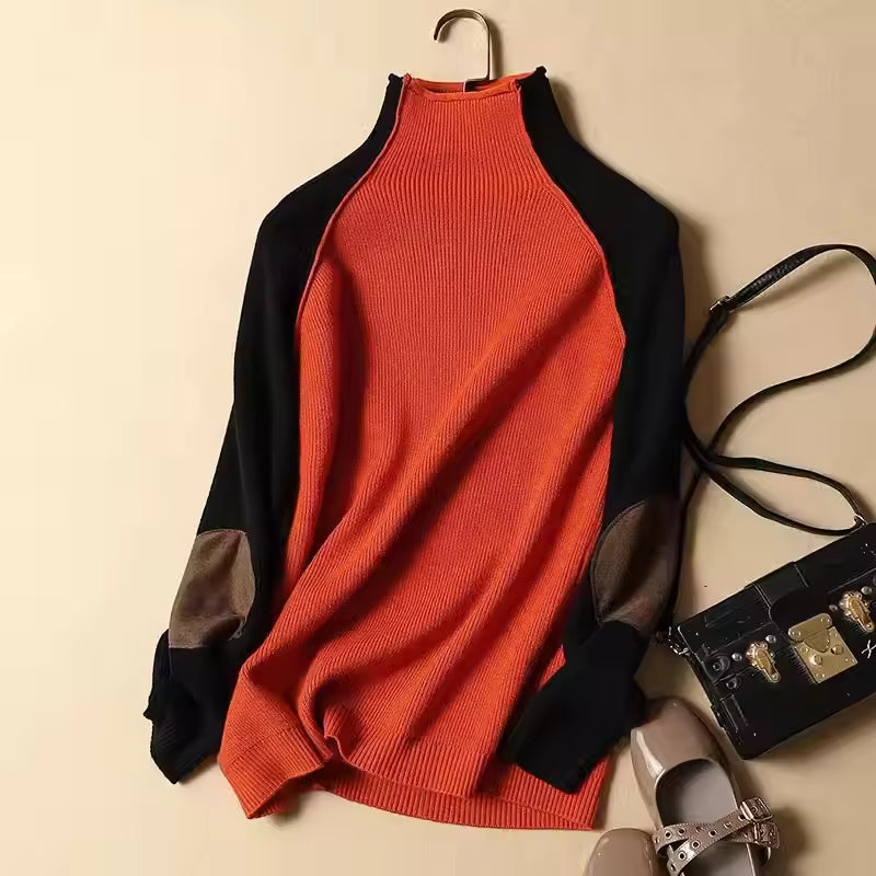 Women's Sweater – Knitted Rib Pattern – Relaxed Fit – Half Turtleneck – Raglan Sleeves – Tunic Length