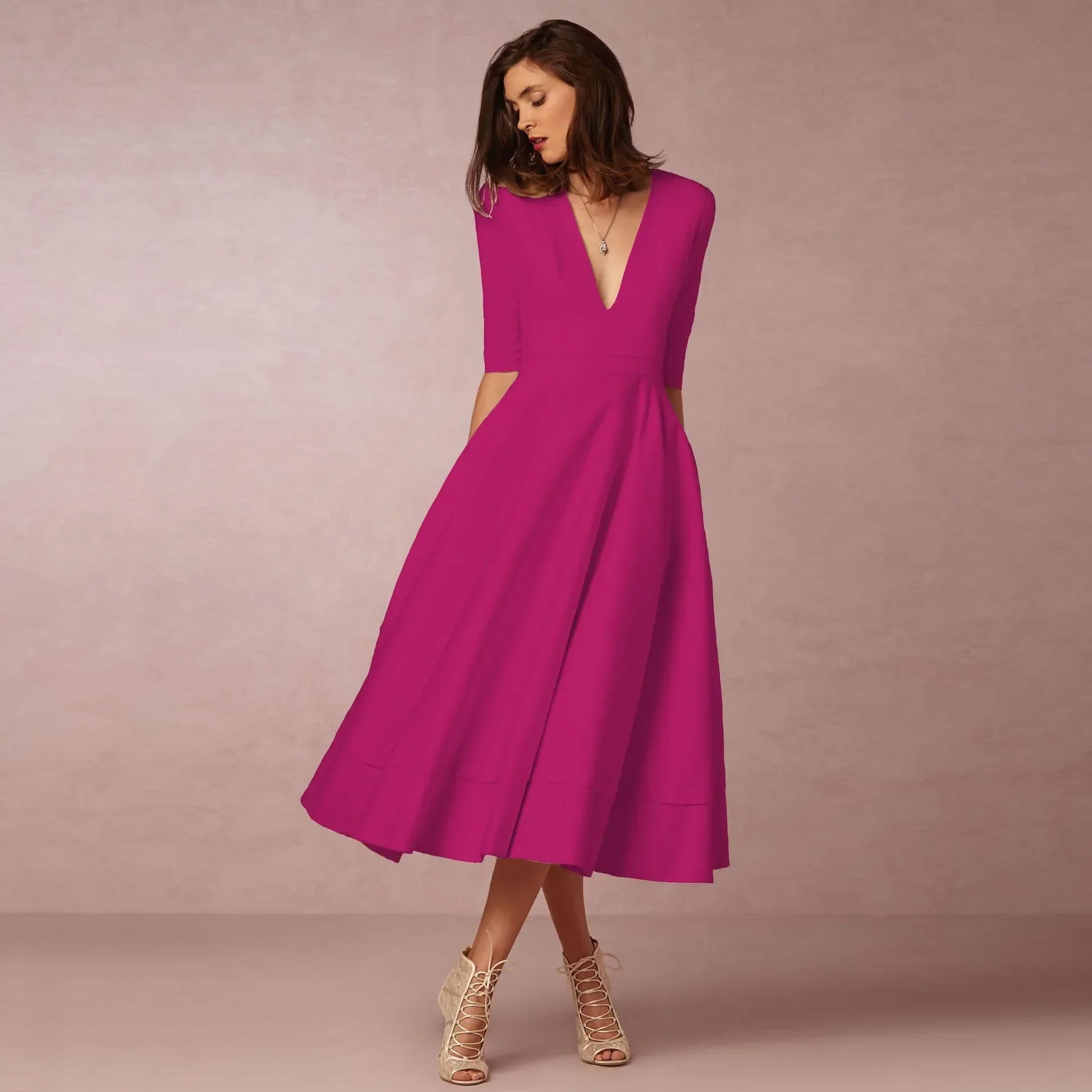 Classic Elegant Midi Dress for Women