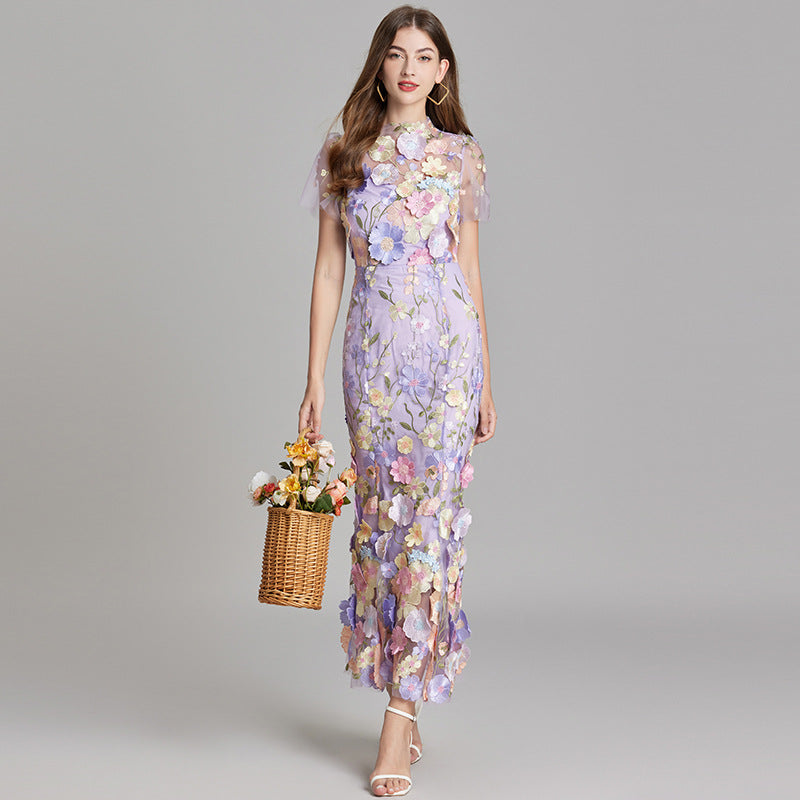 Stylish Sleeveless Maxi Dress with Embroideries for Women