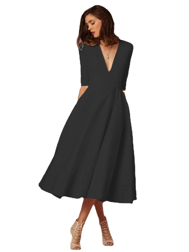 Classic Elegant Midi Dress for Women