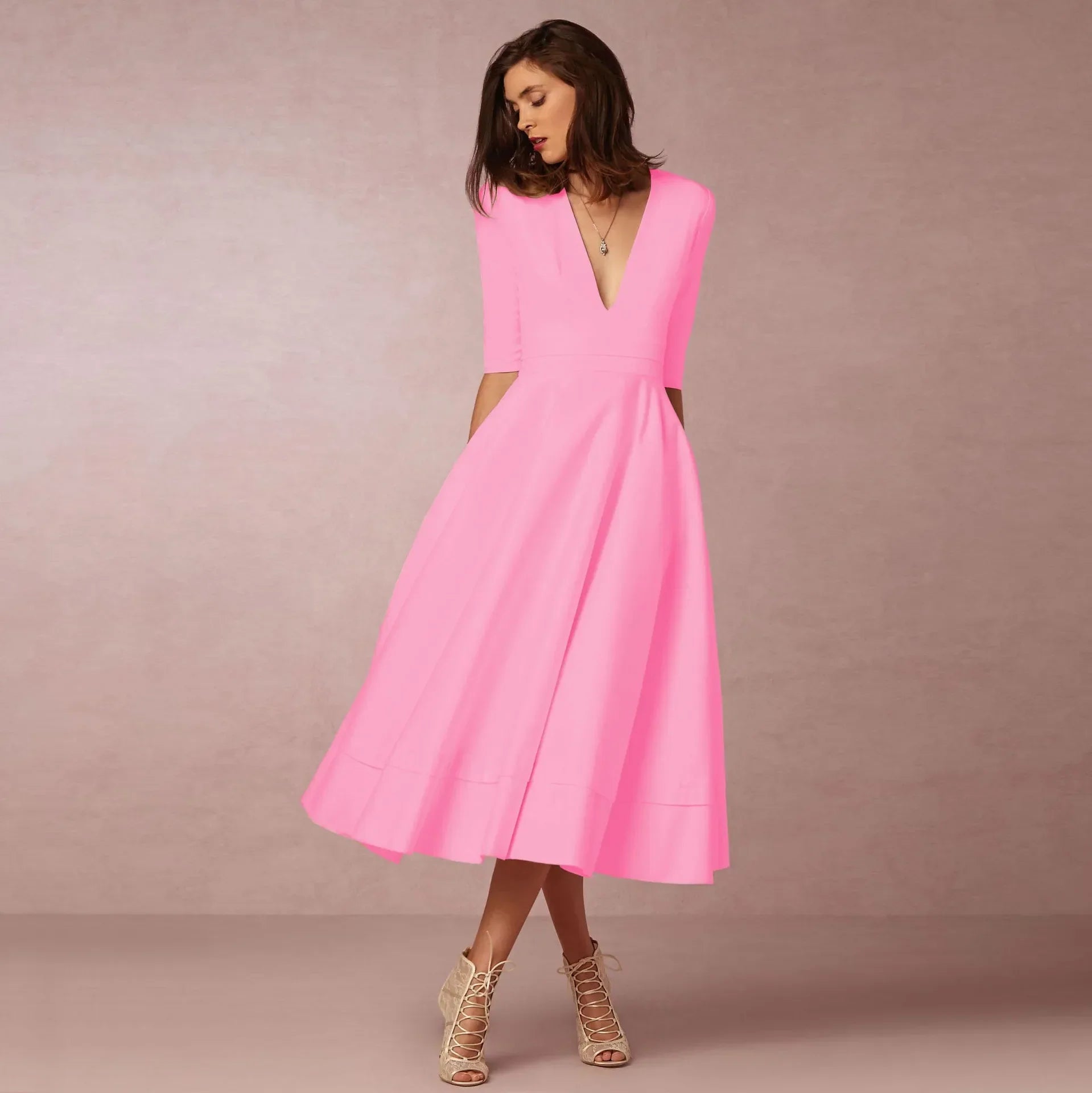Classic Elegant Midi Dress for Women
