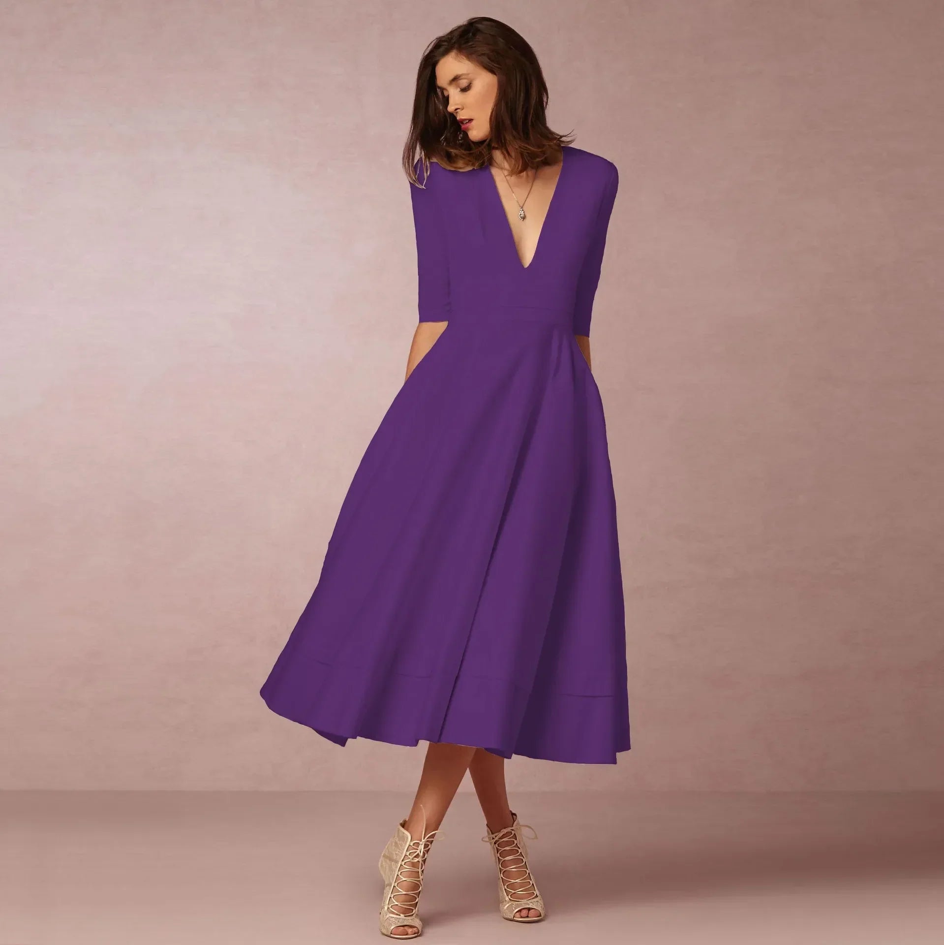 Classic Elegant Midi Dress for Women