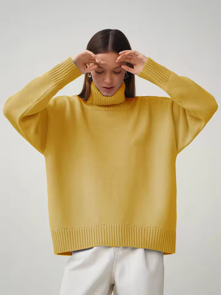 Women's Turtleneck Sweater – Oversized Fit – Ribbed – Long Sleeves Comfortable