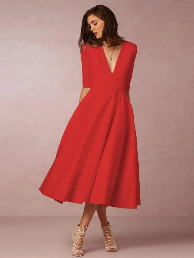 Classic Elegant Midi Dress for Women