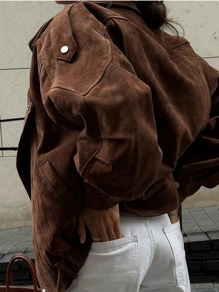 Jade Oversized Biker Jacket | Belted Jacket With Notched Lapel