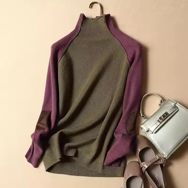 Women's Sweater – Knitted Rib Pattern – Relaxed Fit – Half Turtleneck – Raglan Sleeves – Tunic Length