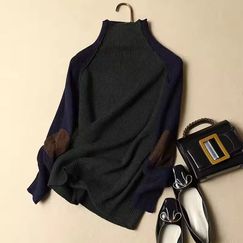 Women's Sweater – Knitted Rib Pattern – Relaxed Fit – Half Turtleneck – Raglan Sleeves – Tunic Length