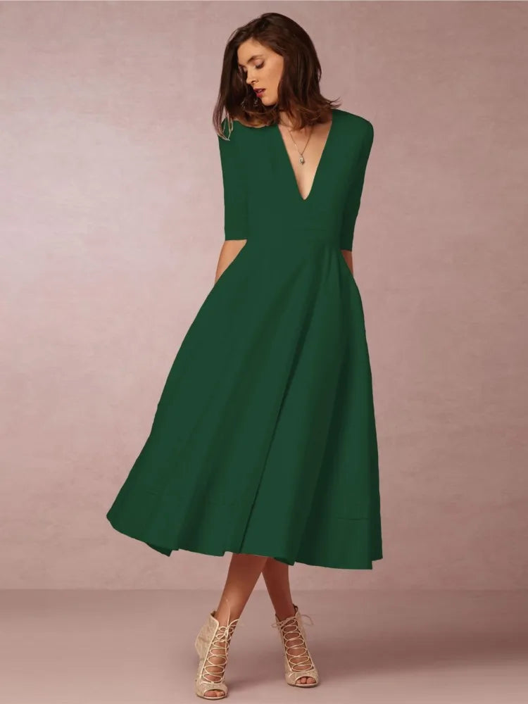 Classic Elegant Midi Dress for Women