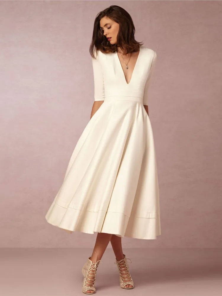 Classic Elegant Midi Dress for Women
