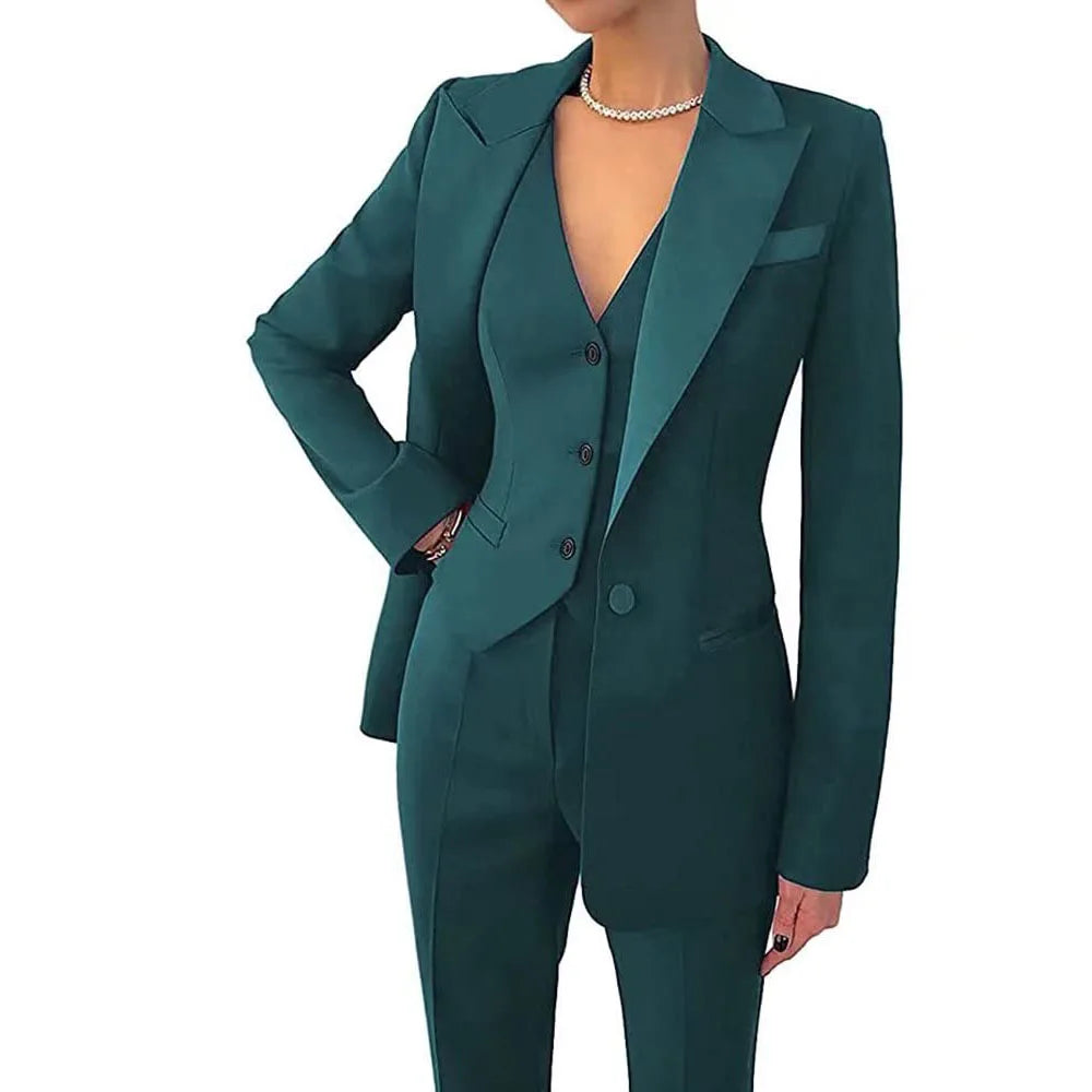 Stylish Women's 3-Piece Suit Set – Blazer, Waistcoat & Trousers for the Whole Year