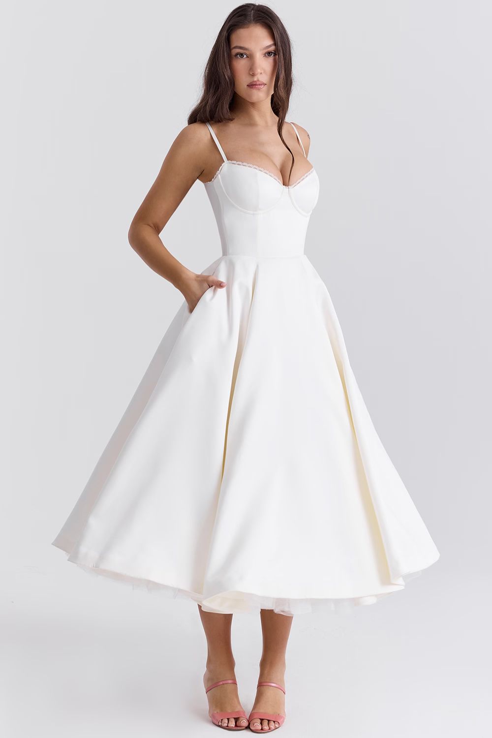 White Satin Midi Party Dress