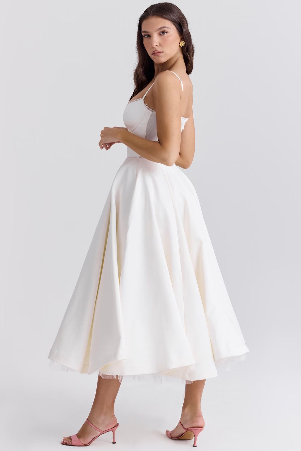 White Satin Midi Party Dress