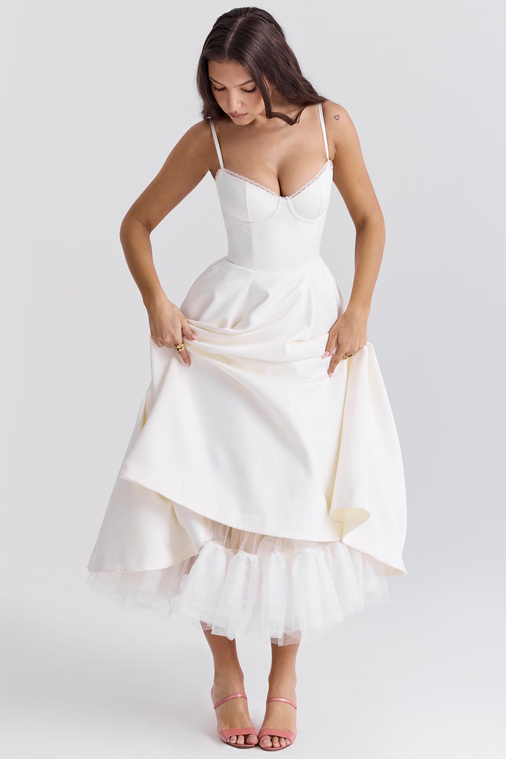 White Satin Midi Party Dress