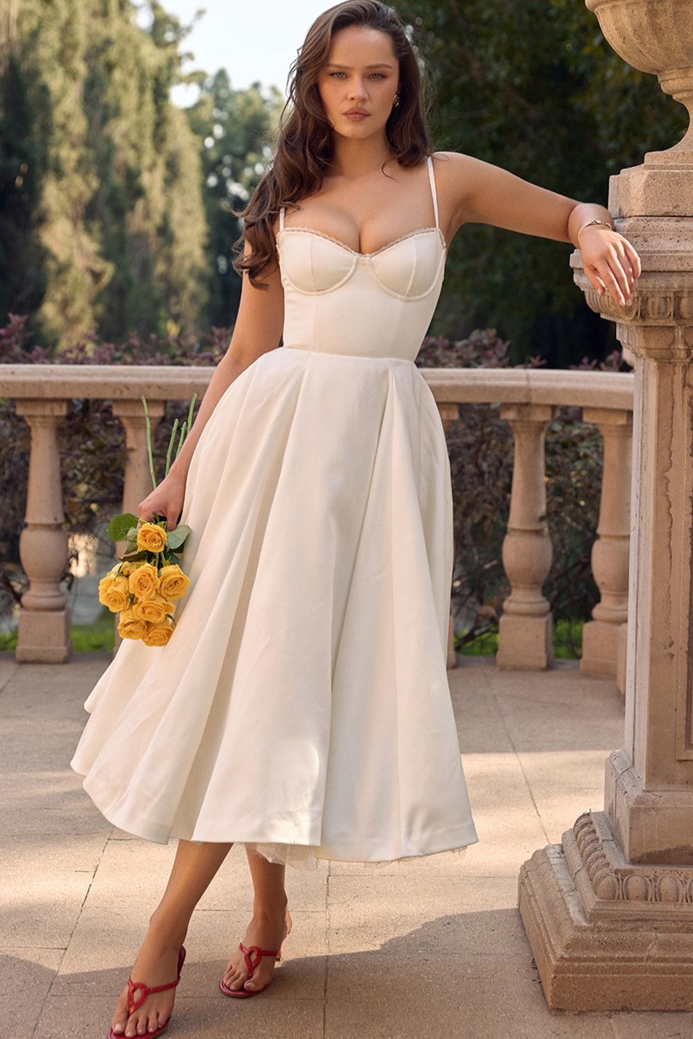 White Satin Midi Party Dress