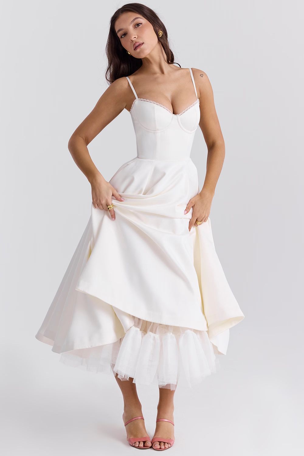 White Satin Midi Party Dress