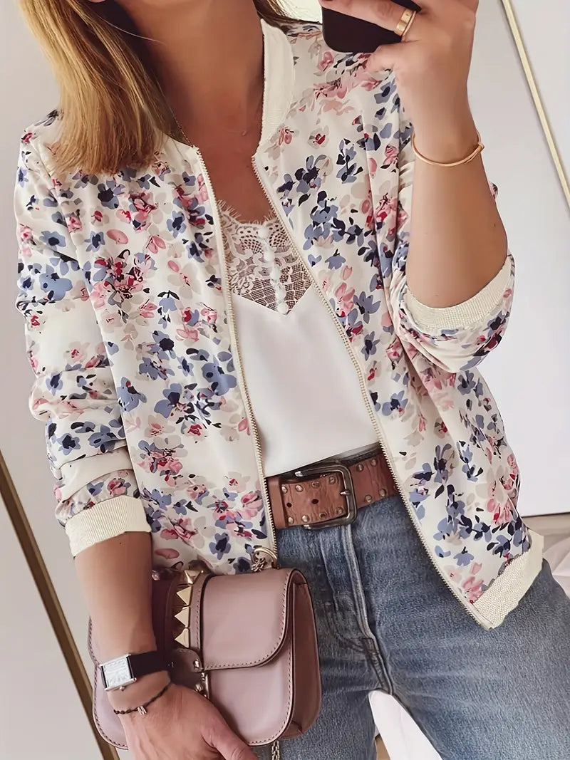 Women's Bomber Jacket with Floral Pattern – Comfortable and Fashionable