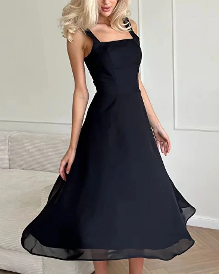 Elegant Silk Chiffon Maxi Dress with Square Neckline