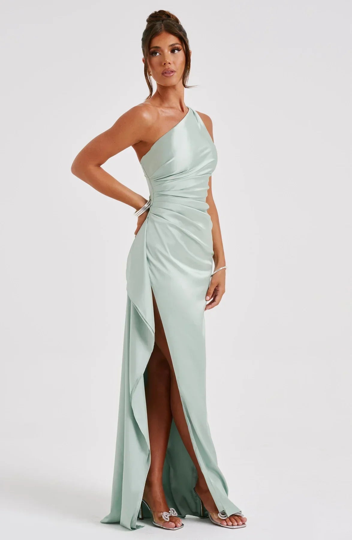 Elegant Satin Evening Dress in Maxi Length Ladies