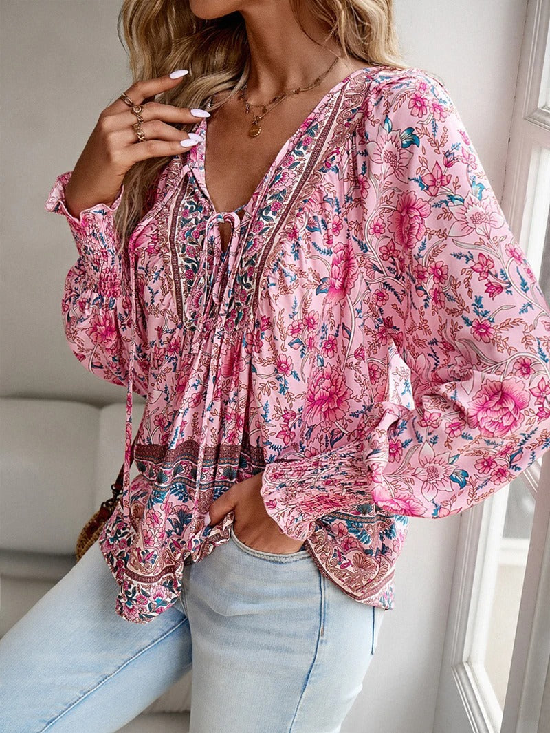 Lightweight Cotton Boho Blouse with Adjustable Fit for women