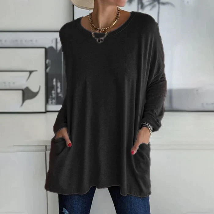 Women's Tunic Top – Loose Fit – Soft Knit Fabric – Long Sleeve – With Pockets