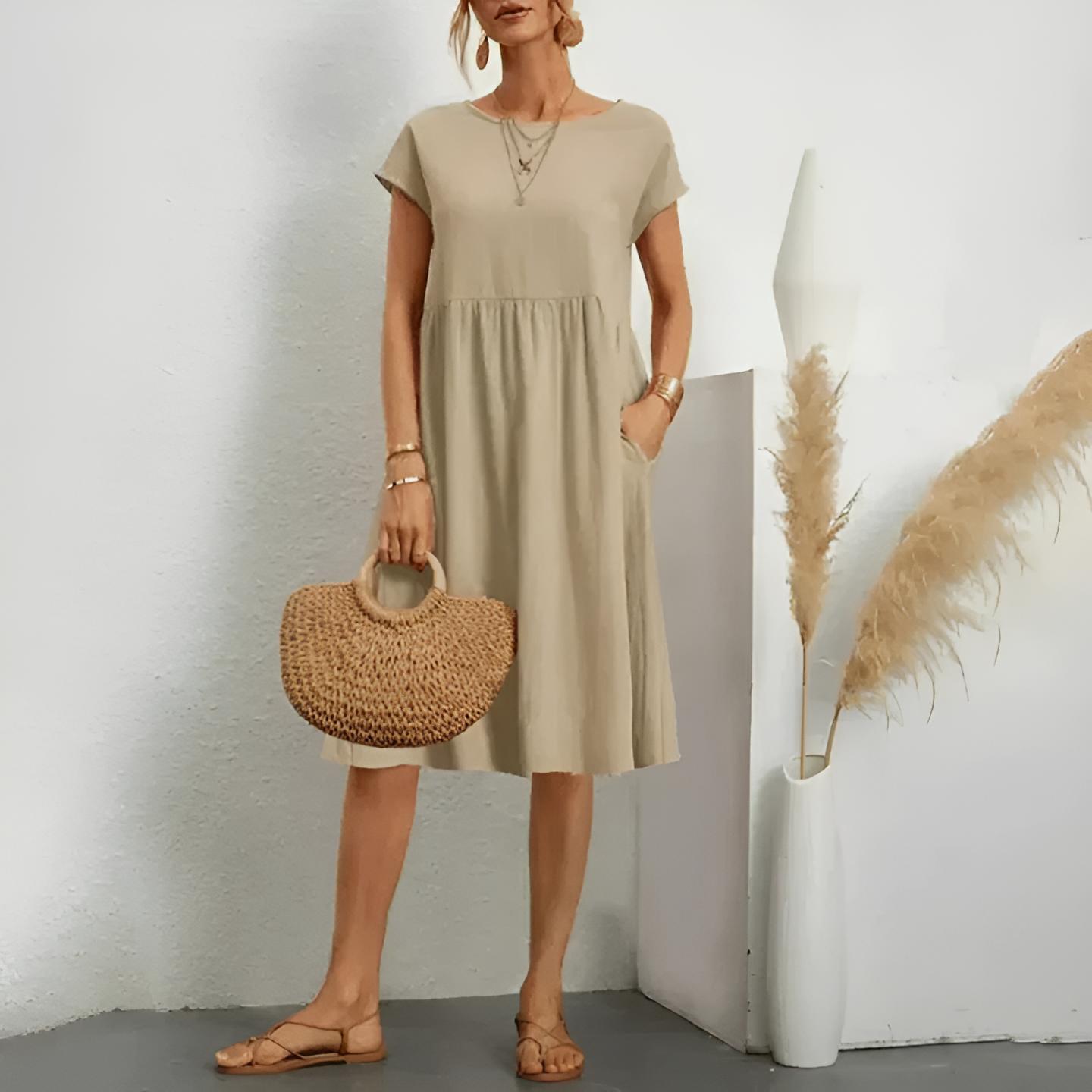 Midi Spring Dress with Feminine Look for women
